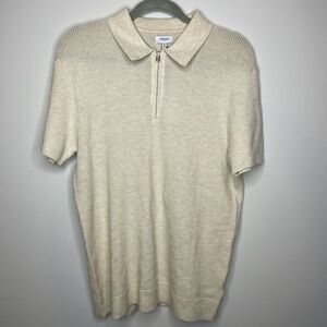 Hydenyoo- Off White Men's Zip Up Short Sleeve Collar Shirt